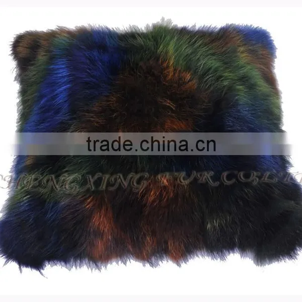 CX-D-107C Cheap Price and High Qaulity Genuine Fox Fur Patchwork Chair/Sofe Cushion Cover photo-2