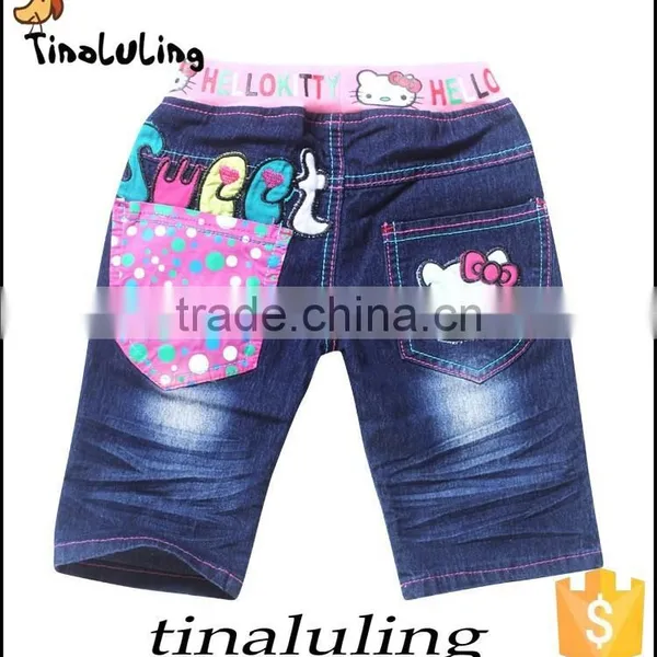 New Girls Denim Jeans Children Hello Kitty Short Jeans Children Clothing photo-3