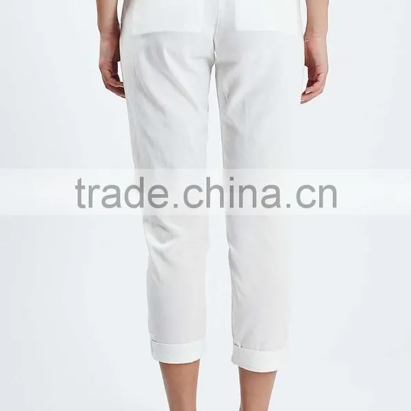 Plain White Tapered Leg Women Casual Cotton Pant Trousers New Design photo-3
