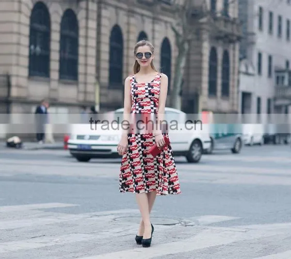 Ladies's Summer Fashion Chiffon Printed Dress in Casual Dress Slim Fit Sleeveless Long Dress Casual Skirt photo-2