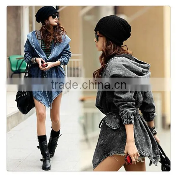 Spring New Design European Style Women Oversize Hooded Denim Trench Coat photo-5