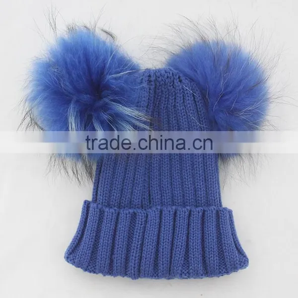 Myfur Wholesale New Designed Knitted Beanie With Fur Pom Pom for Kid and Baby photo-3
