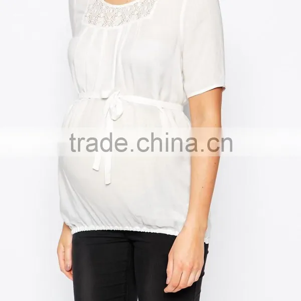 Elegant Semi-sheer Pleated Lace Detail Maternity Wear Wholesale Tank Top photo-4