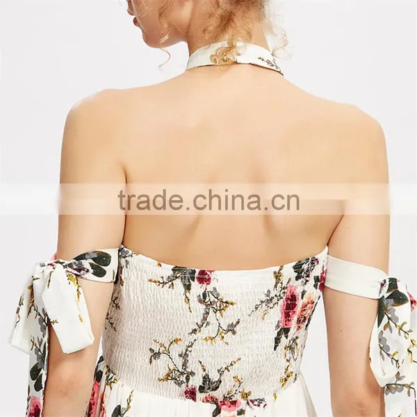 Polyester White Ladies Jumpsuit, Floral Print Contrast Lace Playsuit photo-6