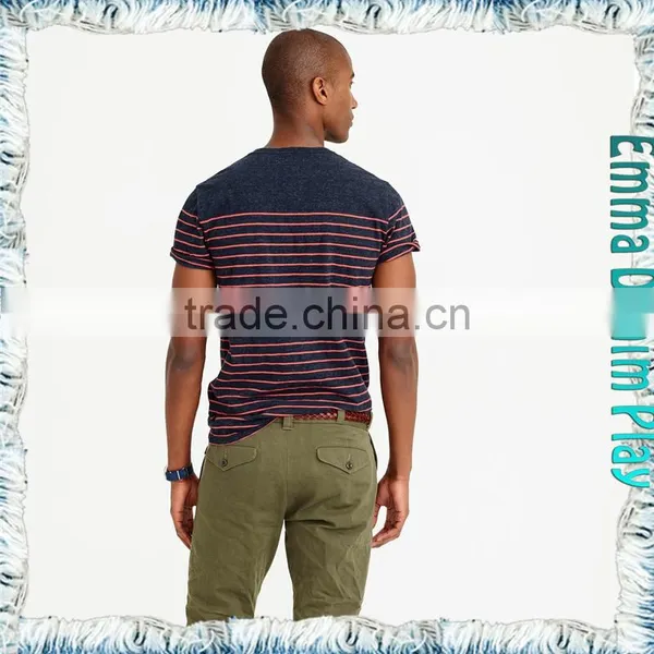 Man's Fashion Striped Design Chest Pocket O-Neck T Shirts photo-2