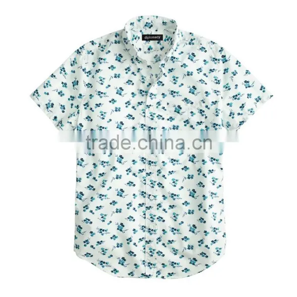 2015 Latest Style Cotton Mens Custom Shirt Button-down Collar Short Sleeve Shirt in Seaport Floral Print photo-3