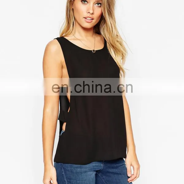Women's Sexy Open Back Black Tank Top