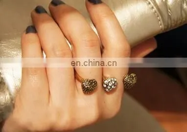 2017 New Fashion Three Heart Simulated Diamond Two Finger Rings Fashion Retro Double Finger Open Ring Classic Fashion photo-6