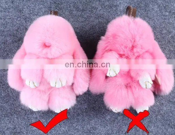 100% Real Wholesale Bunny Keychain Rex Rabbit Fur Pom Pom Keychain photo-5