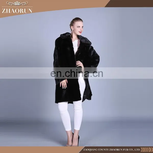 Fur Trim Long Women Winter Mink Fur Coat With Natural Color photo-4