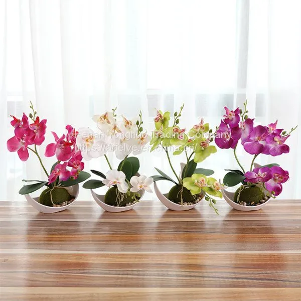 Creative Decoration Artificial Plants 3 Branches Silk Orchid Pot