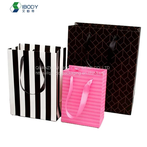 Custom Black White Brown Packaging Gift Bag Kraft Paper Shopping Bag With Wide Rope Handle and Your Own Logo photo-2