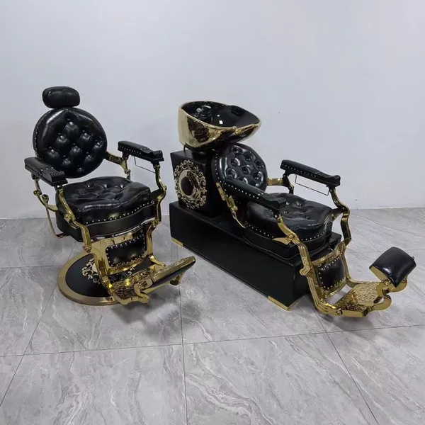 Luxury Beautiful White and Gold Shampoo Chair With Sink & Faucet Reclining Chair for Hair Salon photo-5