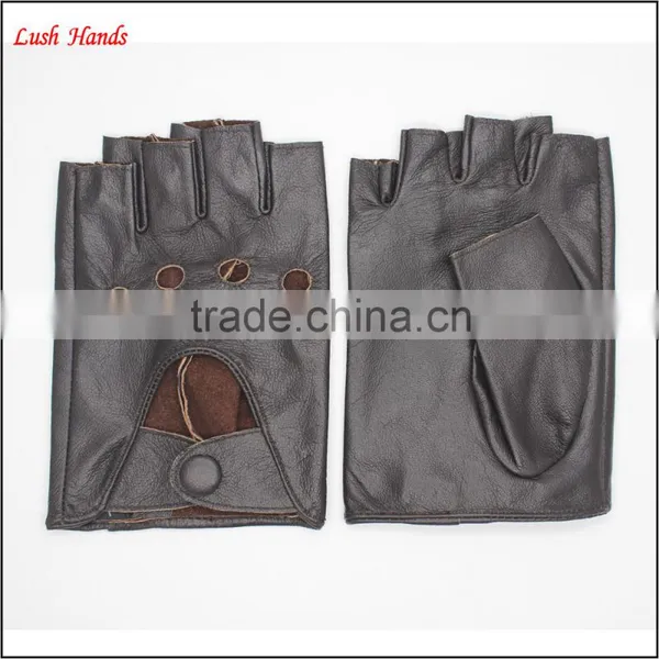 Ladies Fingerless Dark Brown Fitness Leather Hand Gloves photo-2
