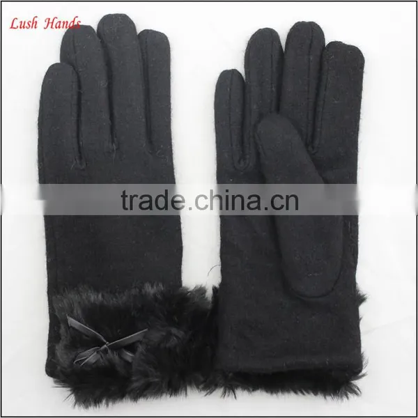 Ladies Winter Warm Black Woolen Hand Gloves With Fur Wholesale photo-4