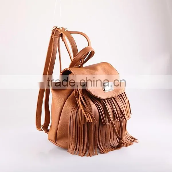 4762 Bohemia Style Tassels Featured Brown PU Material High Quality Women Backpack Quality Choice photo-3