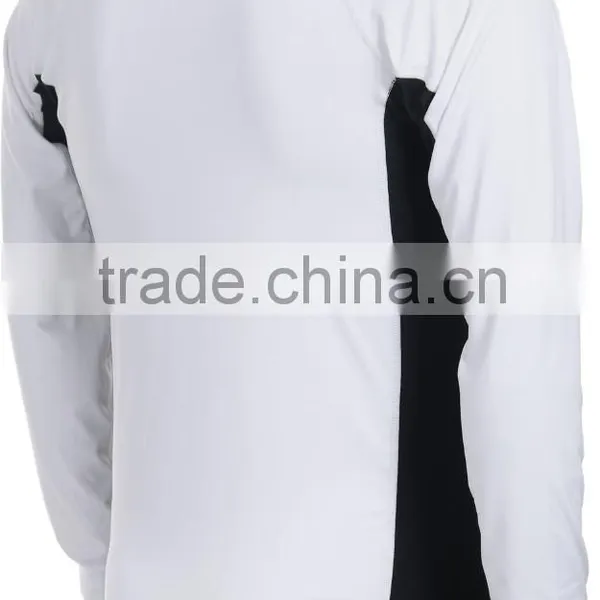 92% Polyester 8% Spandex (Lycra) Crew Neck Long Sleeves White Compression Shirt / Rash Guard With Balck Side Panels photo-2