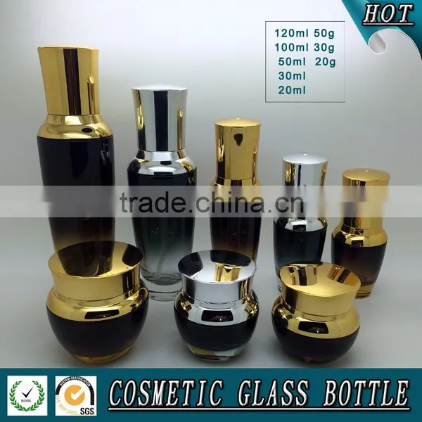 High Quanlity Black Colored Cosmetic Glass Bottle and Cosmetic Glass Jar photo-6