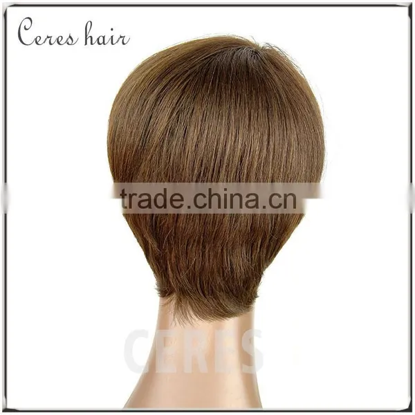 100% Human Hair Kosher Wig Short Dark Blonde Wig Silk Straight Hair Wig photo-5