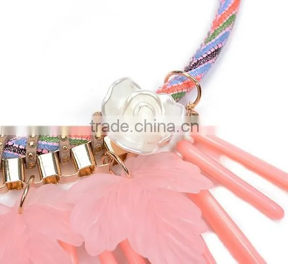 2016 New Fashion Bib Collar Leaves Tassels Chunky Luxury Choker Necklace photo-6