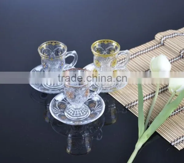 6 Glass Cup and Saucer With Decal Technology photo-3