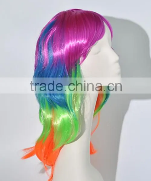 Multi Color Synthetic Long Hair Wig Crazy Fans Wig Colorful Rainbow Wig N299 photo-2