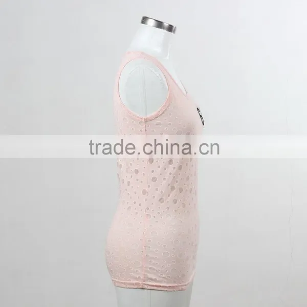F5S15149 Fashion Plain Lace Dotted Tank Top for Women photo-2
