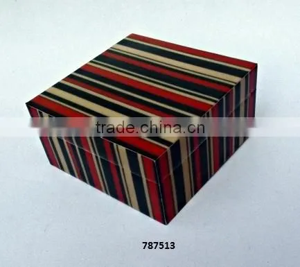 Wooden Jewelry Box Painted Red Black Strips