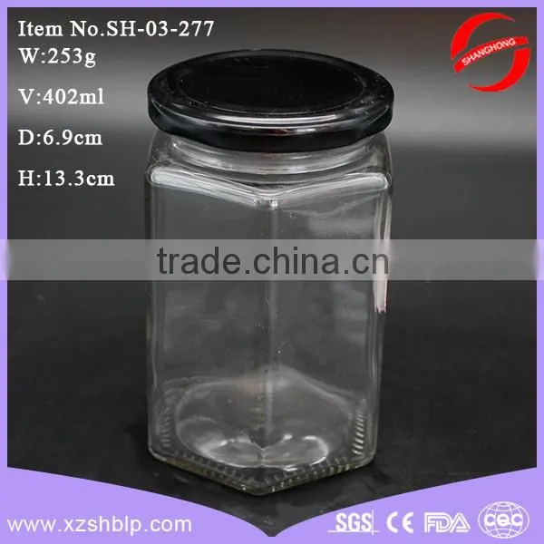 400ml Hexagonal Glass Jar With Metal Screw Top Lid photo-6