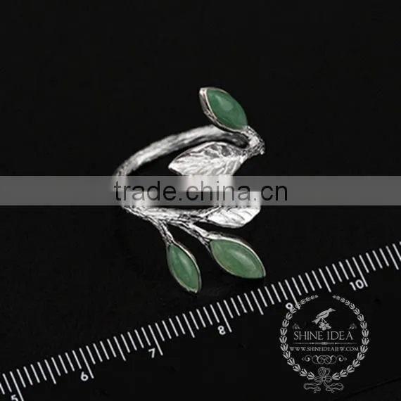 925 Sterling Solid Silver Leaf Branch Aventurine Adjustable Ring Fashion Women Jewelry 6260548 photo-3
