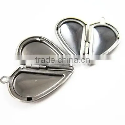 29mm Brass Antiqued Silver Vintage Lover Heart Pairs Photo Locket Pendant Charm Supplies 1133001 photo-2