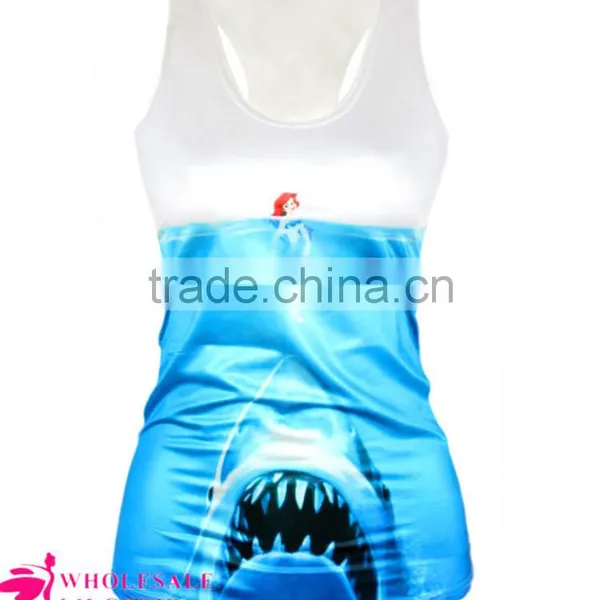 2015 Summer Style Blue Shark Print 3D Tank Top Ladies Tank Top photo-3