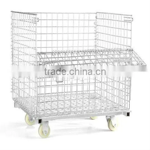 Gavanized Folding Metal Wire Storage Cage With Wheels