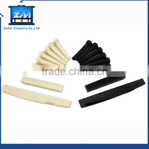 Yueton Pack of 2 Sets Black and White Plastic Bridge Pins & Saddle & Nut Replacement Parts for Acoustic Guitar photo-2