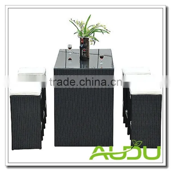 High Back Bar Stool Set Outdoor Rattan Bar Stool Set in Black photo-3