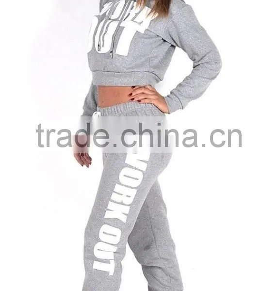 NEW LADIES WORK OUT SLOGAN TRACKSUIT CROP HOODIE JOGGERS SET GYM SUIT photo-3