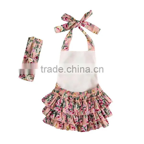 Rompers Newborn Baby Ruffle Romper Girls Summer Style Clothing Flower Romper With Headbands photo-2