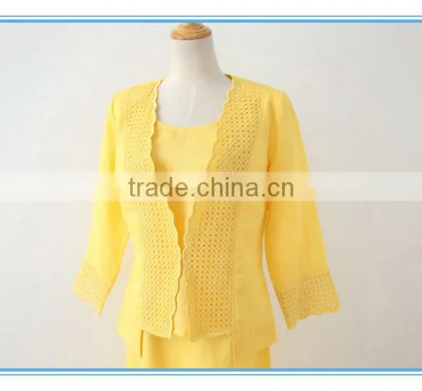 Casual Ramie Cotton Simple 3 Pcs Ladies' Church Suits photo-2