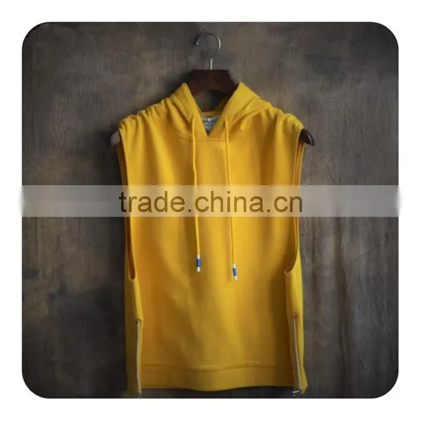 Wholesale Custom Fashion Summer Man Cotton High Quality Blank Sleeveless Zipper Mens Hooded Vest Hoodies photo-4