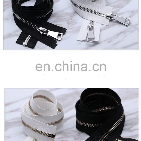 Black and White Double -ended Light Gold and White Gold Silver Metal Zipper photo-2