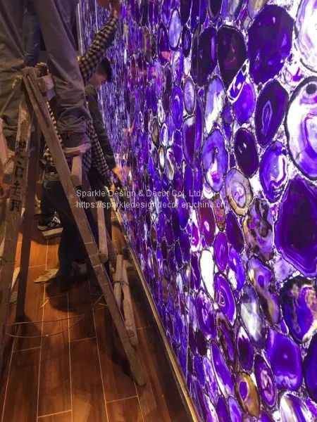Grade A Luxury Wall Panels Purple Semi-precious Agate Stone Slabs for Hotel photo-2