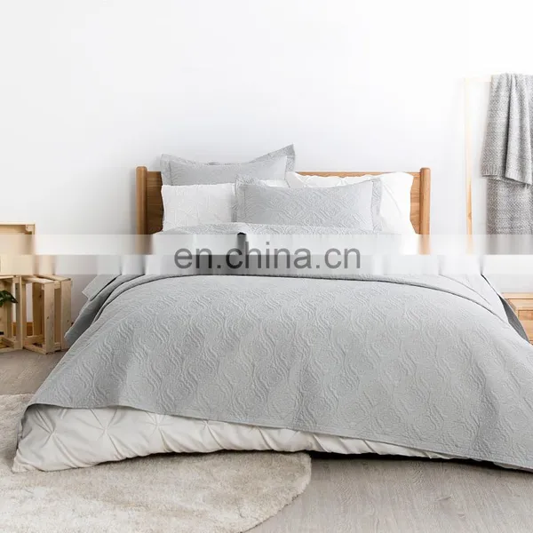 Lightweight 3 Pcs Full Size Solid Color Polyester Quilt Bedspread Set photo-2