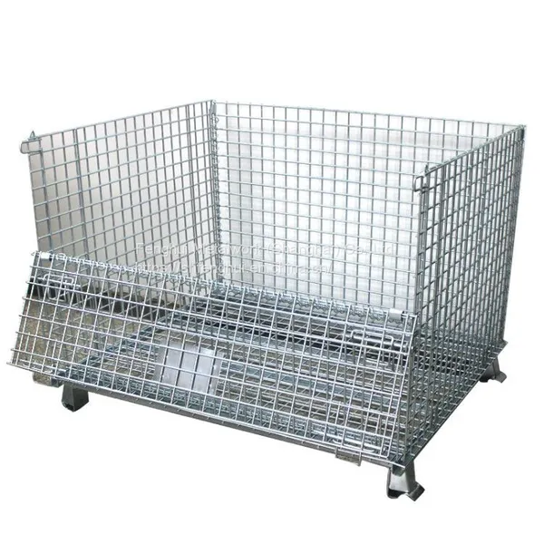 PET Preform Storage Stacking Galvanized Mild Steel Collapsible Warehouse Folding Metal Welded Wire Mesh Storage Cage Container