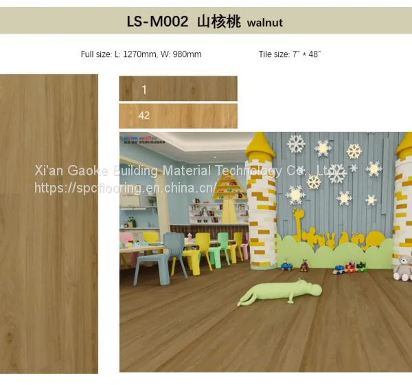 GKBM LS-M002 5mm 6mm 1220mm Eco-friendly Unilin Click Walnut Brown Burlywood Wood Grain SPC Flooring photo-3
