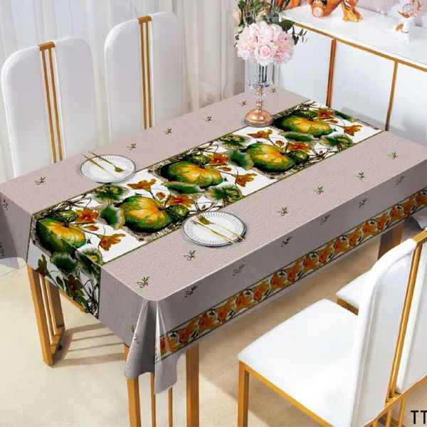 Lovely Pumpkin Pattern PVC Tablecloth, Waterproof, Oil-proof, Easy to Clean, Perfect for Home Dining and Festive Decoration photo-2