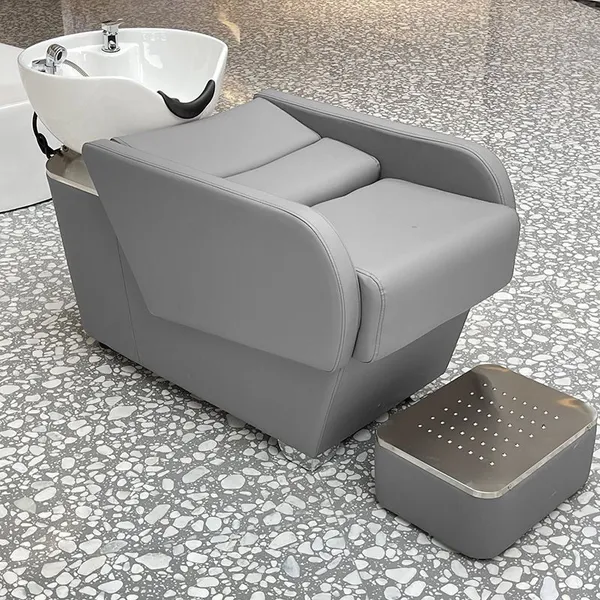 Semi-Reclining Shampoo Chair for Hair Salon Japanese Design Ceramic Basin 200kg Weight Capacity photo-5