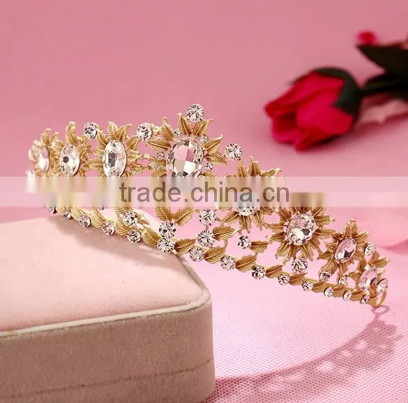 Gold Rhinestones Alloy Crystal Crowns Wholesale Factory Wedding Tiara Crown Band photo-5