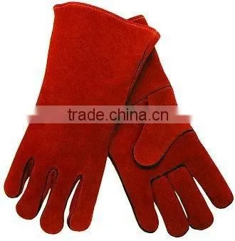 Red Rubberized Cuff Cowhide Split Leather Working Gloves photo-4