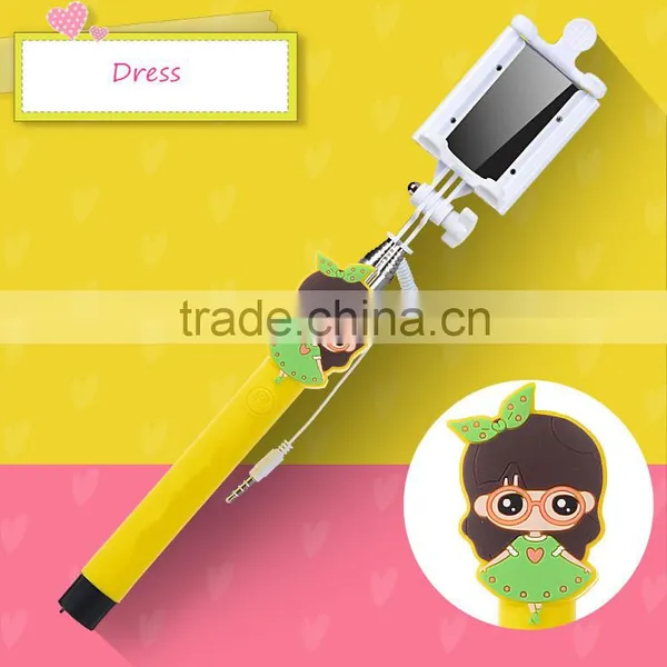2015 Wholesale Lovely Cartoon Girl Design Portable Selfie Stick Wired Control photo-6