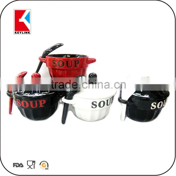 Best Selling Items Black Matt Finished Ceramic Soup Bowl Lid and Handle photo-3